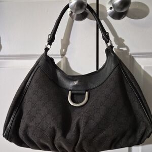 Gucci Black Signature Canvas Hobo Bag